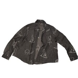 Forever 21+ Woman's Black Sheer Button Down Shirt Figure Print‎ - 2X